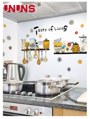 Wall Stickers For Kitchen Decor,2 Pcs Retro Tableware Theme Kitchen Wall Stickers,Removable PVC Wall Sticker
