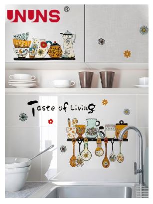 Wall Stickers For Kitchen Decor,2 Pcs Retro Tableware Theme Kitchen Wall Stickers,Removable PVC Wall Sticker